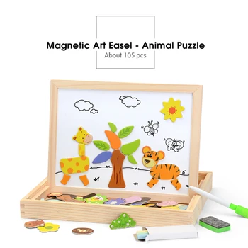 

Wooden Magnetic Puzzle Figure/Animals/ Vehicle /Circus Drawing Board 5 styles Box Educational Toy Gift