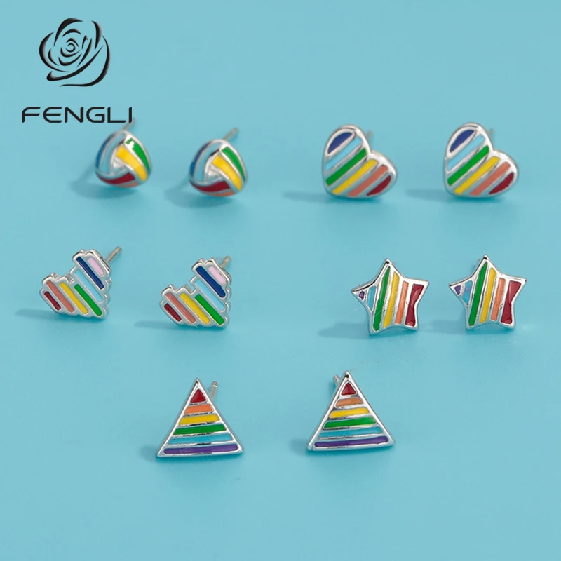 Женские серьги-гвоздики FENGLI с разноцветной эмалью и звездой милые треугольные