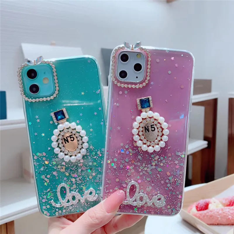 

case for iPhone 11 XR 7 8 11 Pro Max X XS Max Plus 6 6s cover Pearl Perfume Bottle Soft Drop-Resistant Transparent glitter