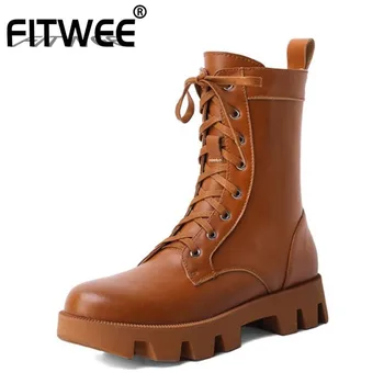 

FITWEE Women Real Leather Boots New Winter Warm Ankle Boots Women Short Boots Fashion Casual Footwear Size 34-39