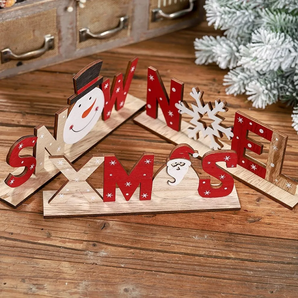 Рождественские украшения печатные буквы деревянные ажурные елочные украшения креативные расписные маленькие украшения