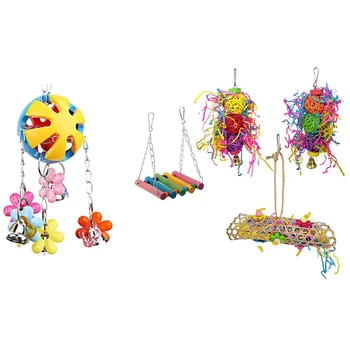 

4 Pcs Bird Chewing Foraging Shredder Toy & 1Pcs Parrot Cage Toys Foraging Hanging Toy Bird Toys