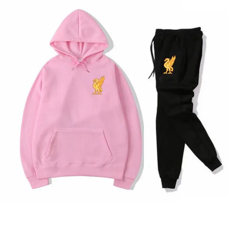Pink black Спортивный костюм, модная спортивная одежда, комплект из двух предметов, хлопковая флисовая толстовка с капюшоном+ штаны, спортивный костюм для мужчин - Цвет: Pink black