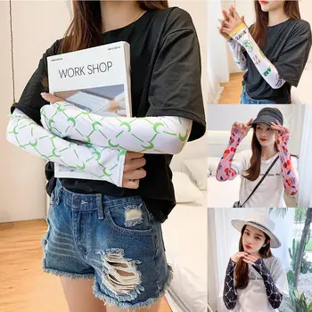 

2pcs Summer Arm Sleeves for Women Printed Arm Compression Sleeves Armwarmer Outdoor Sun Block Fingerless Gloves Arm Sleeves