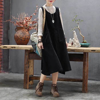 

Corduroy With Big Pocket Sleeveless Dress Straight Corduroy Dress For Women New Style Mid Length Fashion Women's Dress Z3