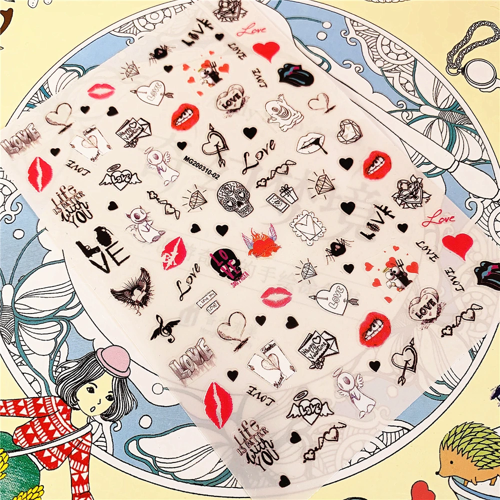 

MG200310-02 Love red lips skull 3D Back glue Nail Art Stickers Decals Sliders Nail ornament decoration
