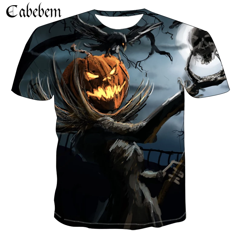 

Explosion Halloween Pumpkin Ghost 3D Printing Cool O-neck Short Sleeve TShirt Men Women Summer Halloween Street T-Shirts 6XL