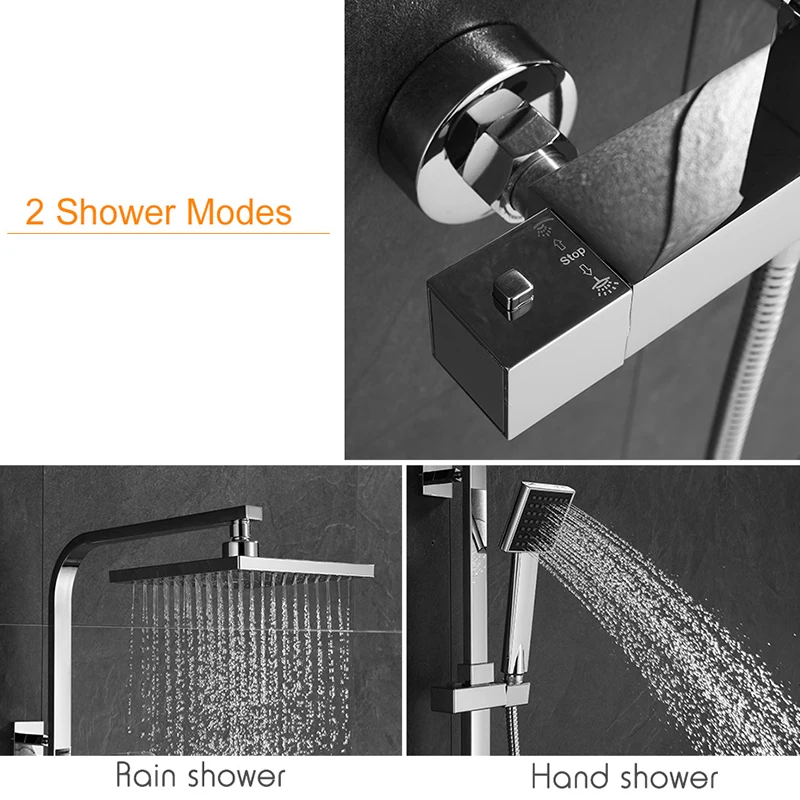 Shower Head Shower Set ROVOGO Bathroom Thermostatic Shower System with Rainfall Shower Head Adjustable Bar 2-Funtion Bath Faucet Wall Mount