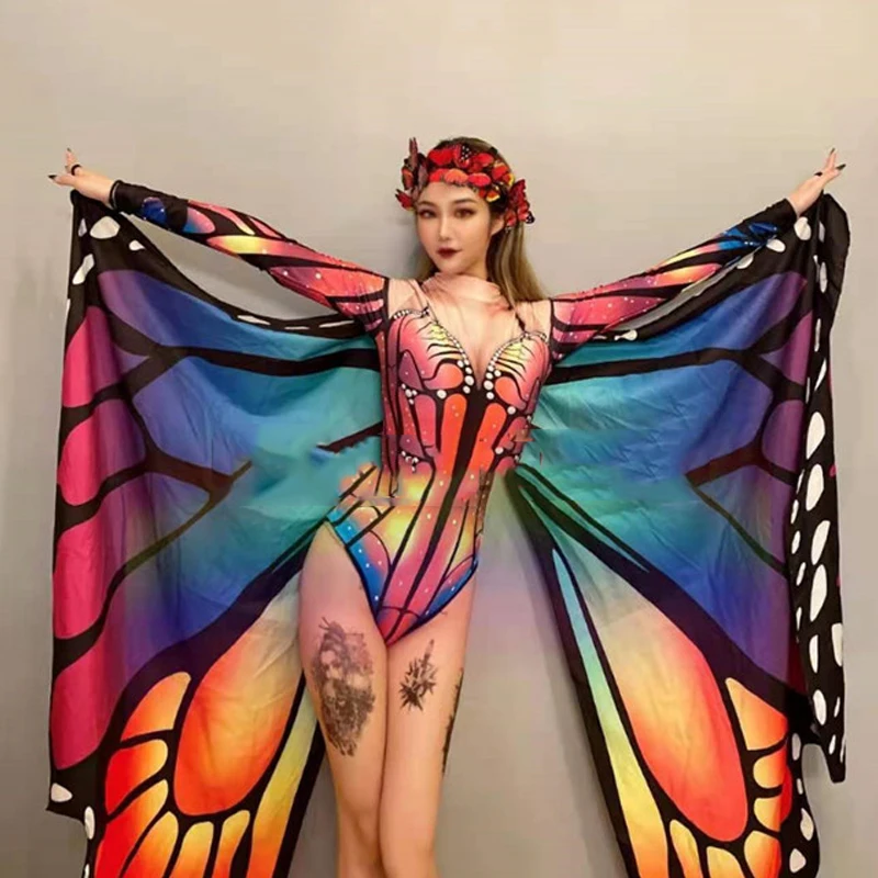 Butterfly Jumpsuit For Women Adult Model Catwalk Show Costumes Nightclub Female Singer Gogo Dancer Pole Dance