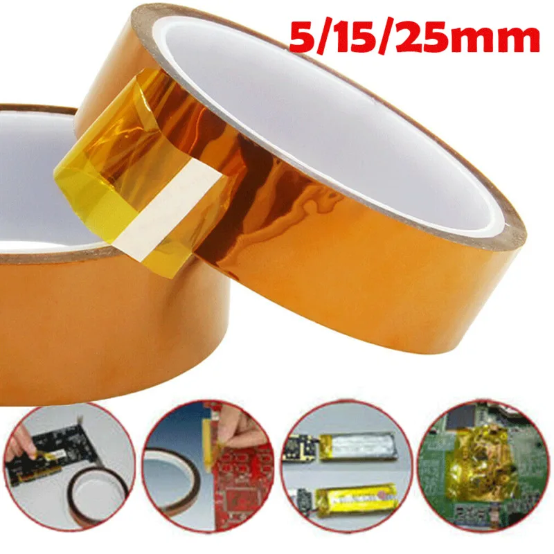 Золото жаропрочной лентой 5/15/25 мм X 33m 100ft Kapton скотч для монтажа светодиодных лампочек BGA высокое Температура полиимидная золото для электронной промышленности