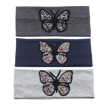 

Women's Butterfly Headbands Summer Fashion Rhinestone Stretchy Head Band for Girls Lady Cotton Solid Bandage Hair Accessories
