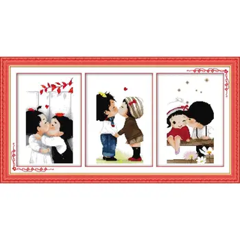 

Joy Sunday Kissing Baby Counted Cross Stitch Kits11 14CT Cross Stitch Set Wholesale DIY Cross-stitch Kit Embroidery Needlework