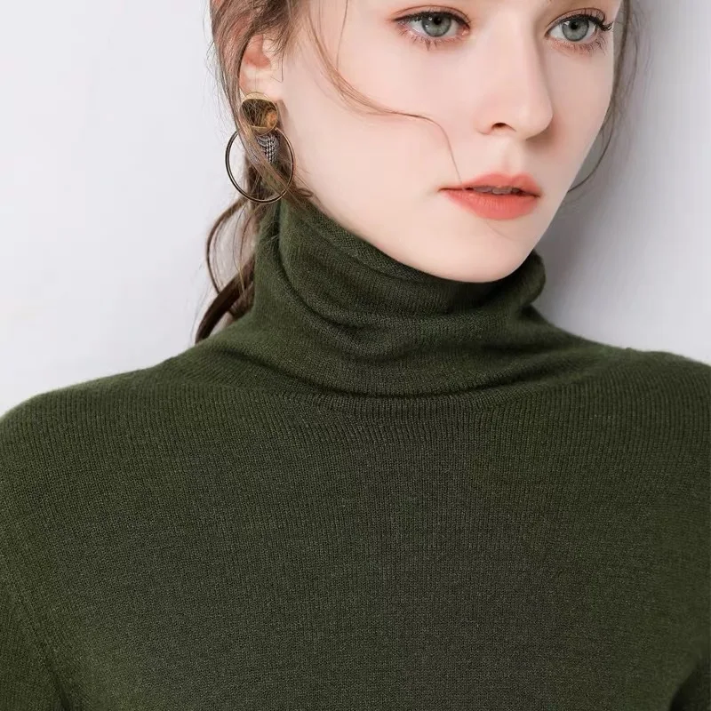 New Autumn Winter Sweater Women Long Sleeve Solid Color Turtleneck Heaps Collar Loose Pullover Sweter | Женская одежда