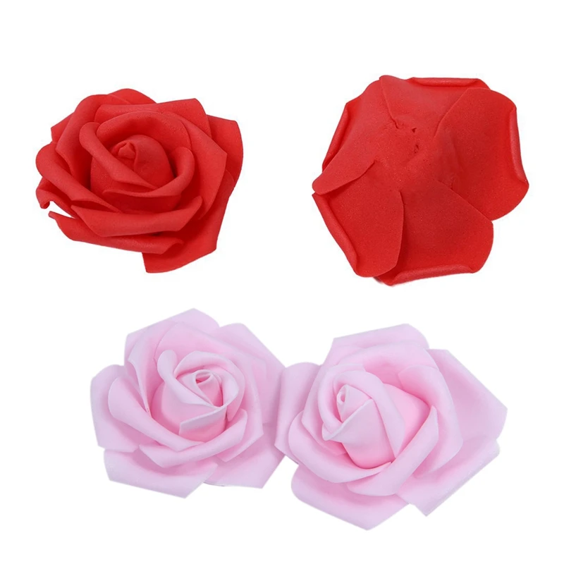 200Pcs High Quality 6cm Foam Rose Heads Artificial Flower Heads Wedding Decoration(Pink& Red