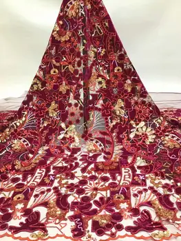 

Latest High Quality Tulle Hot Sale Sequin Lace Fabric red Color African Embroidery Sequence Nigerian French Party FD731
