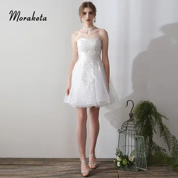 

Sweetheart Strapless Short Bridal Dresses 2020 Lace Appliques Tulle Simple Wedding Gowns Plus Size