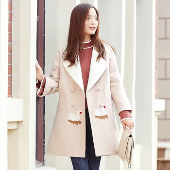 

Autumn and Winter Embroidered Wool Coat Autumn and Winter Korean Edition Mid-long Student Wool Coat Women's Fashion