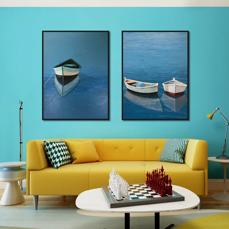 Настенная картина на холсте современный пейзаж Постер печать маленькой лодке