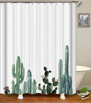 

Tropical Cactus Shower Curtain Waterproof Polyester Fabric Bath Curtains for The Bathroom Decorate with Plastic Hooks