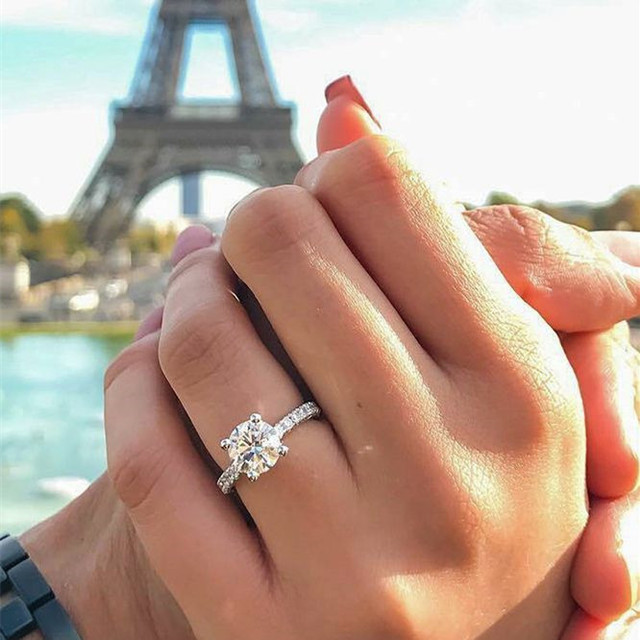 Diamond Rings For Women Zircon Charms Bridal White Gold Engagement Promise Ring Trendy Korean Marriage Jewelry Wholesale