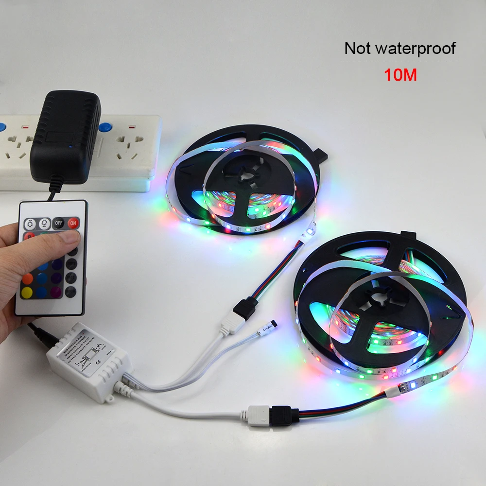 Светодиодный светильник RGB с вилкой EU US 2835(3528) 5 м 10 м светодиодный ленточный светильник для домашнего стола с ИК-контроллером 12 В постоянного тока