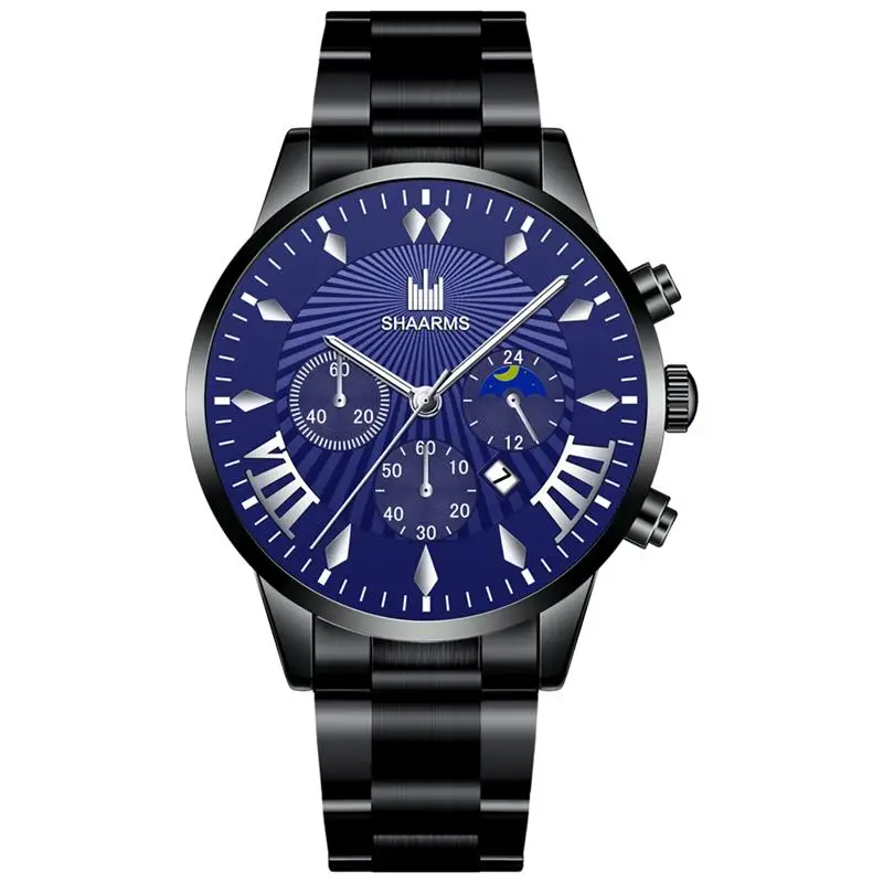 Blue Silver Мужские часы, модные брендовые часы, мужские роскошные повседневные часы из нержавеющей стали, военные Кварцевые водонепроницаемые наручные часы с календарем - Цвет: Blue Silver