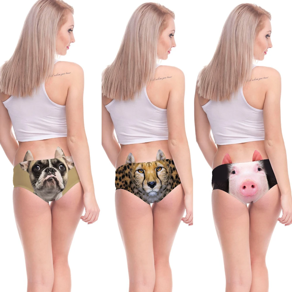 

1PC Animals Pattern Panties Women 3D Printing Pig Cat Cute Briefs Bulldog Cheetah with Ears Lift Up Waist Hip Panties Underwear