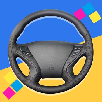

Auto Braid On The Steering Wheel Cover for Hyundai Sonata 8 2011 2012 2013 2014 Hand-Sew Car Braiding Coves Interior Car-styling