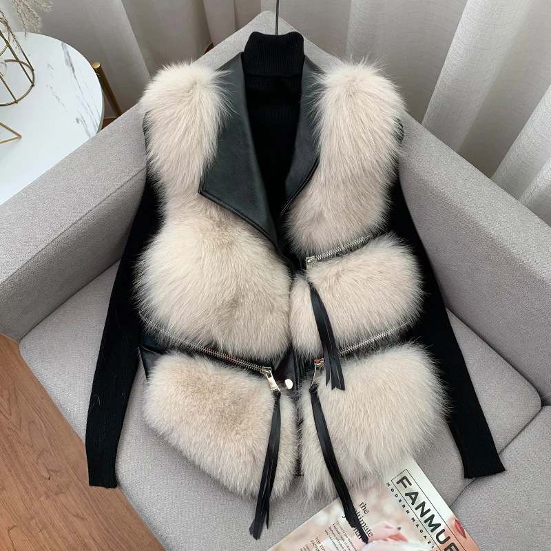Women New Winter Real Fox Fur Vest With Genuine