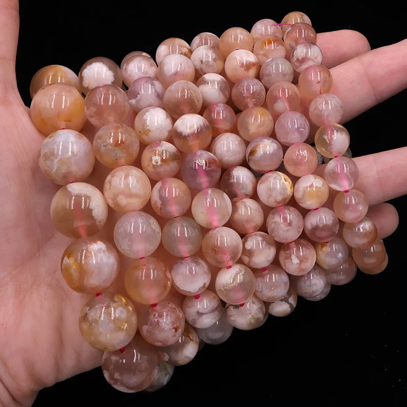

Natural cherry blossom agate stone beads smooth round mixed charm flower gemstone For Jewelry Making DIY women Bracelet necklace