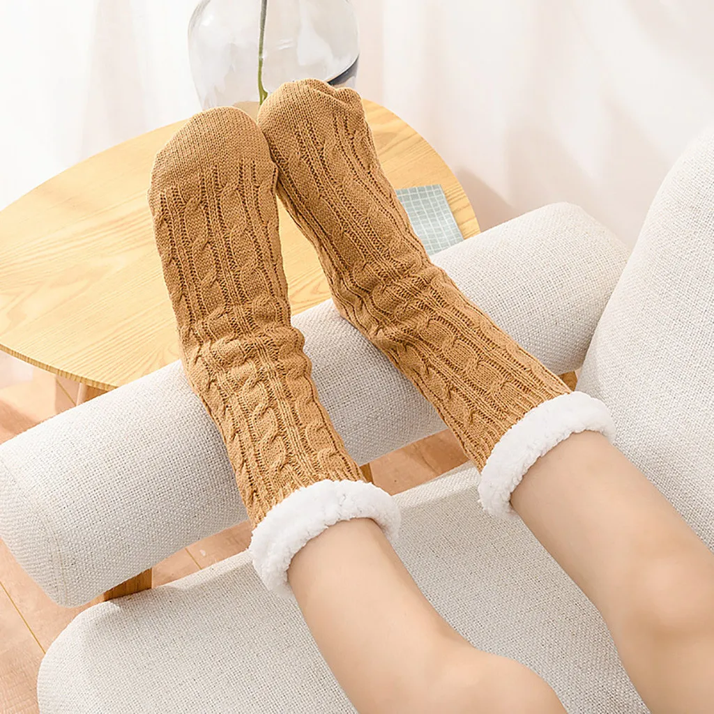 Women Warm Socks Thicken Thermal Soft Casual Solid Socks Winter Home Snow Boots Velvet Floor Keeping Warm Sleeping Socks@7