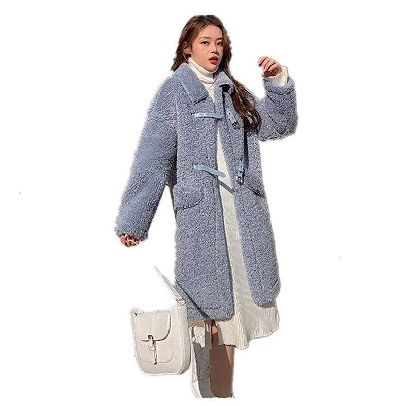 Женское пальто средней длины меховое из плюшевой шерсти Новинка осени зимы 2019