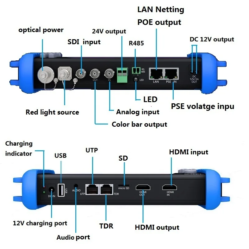 7 Inch HD Monitor 4K 8MP IP/CVBS/ TVI / CVI / AHD Wifi HDMI Multimeter Projection PTZ ONVIF 12V3A POE Professional Test Tool