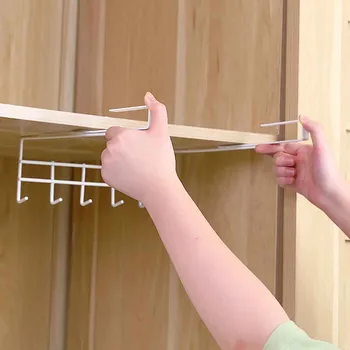 

Cup Hooks Iron Kitchen Storage Rack Cupboard Hanging Hook Shelf Dish Hanger Towel Rag Shelf Bathroom Organizer Housekeeper #LR3