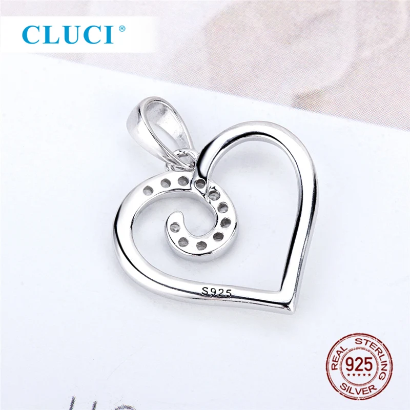 CLUCI Simple Heart Charms Pendant with Zircon 925 Sterling Silver Women Romantic Gift Jewelry