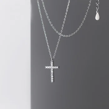 

Genuine 925 Sterling Silver Cross Necklace Dainty Micro-paved Zircon Cross Pendant Necklaces for Women Girls Fine Jewelry