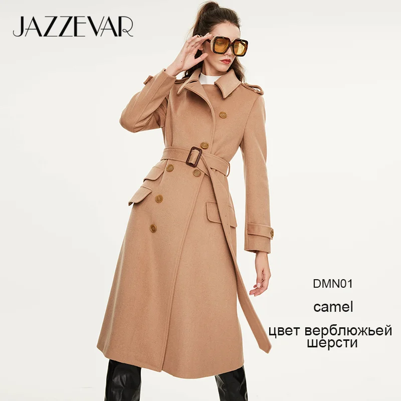 camel colorDMN01 JAZZEVAR Новое поступление осенний пальто женская тонкая высокое качество новая популярная двубортная длинная куртка N9066 - Цвет: camel colorDMN01