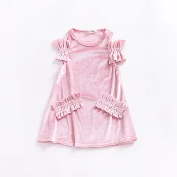

Europe And The United States Summer Girls Baby Gold Velvet Dress Children'S Off-The-Shoulder Lace Sleeve Dress Princess Dress