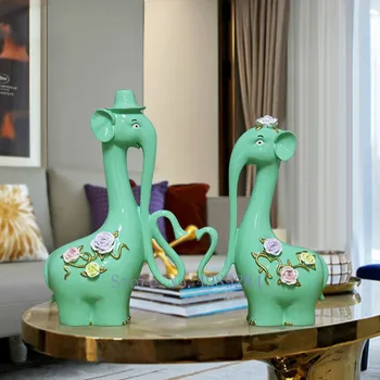 

Nordic Creative Resin Elephant Simulated animal Cartoon Couple Crafts ornaments Modern home living room decoration figurines