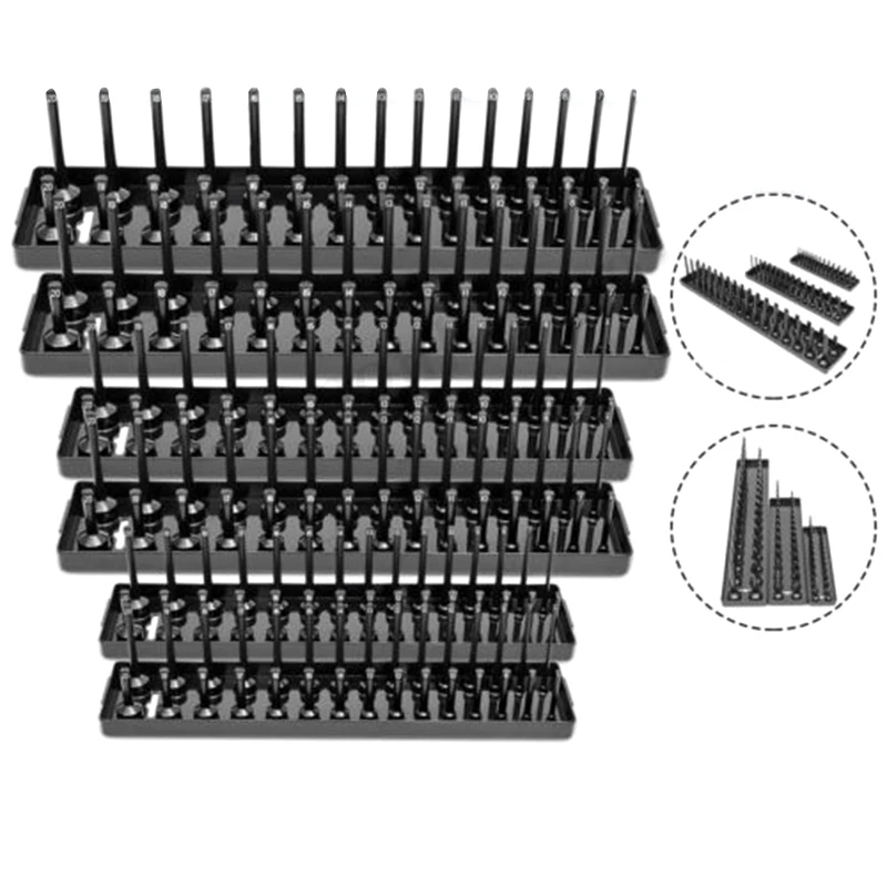

6PCS SOCKET STAND TRAY RACK STORAGE RAIL HOLDER 1/2 3/8 1/4 SOCKETS KIT NEW