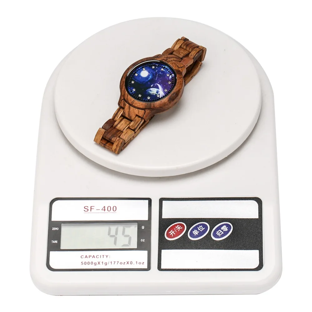 Retro Wood Watch Fashion LED Light Touch Screen Electronic Watch for Men Women Blue Starry Dial Full Wooden Bracelet Wristwatch