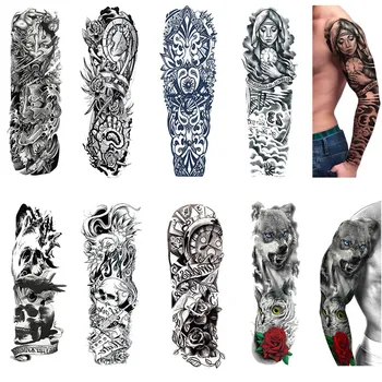 

Temporary Tattoo Sleeves 8 Sheets Large Fake Black Full Arm Tattoo Stickers