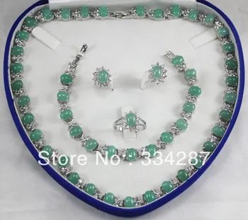 

New Listed !good 6x8MM Bead Light green Jades Necklace Bracelet Earring Jewelry Set