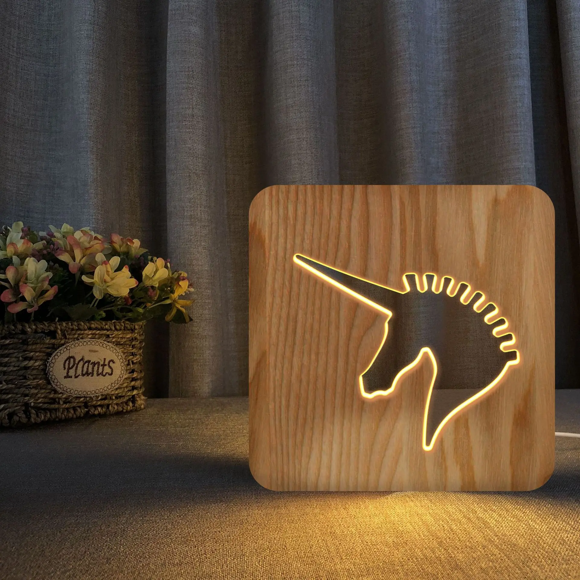 

Unicorn Solid Wood Carved Table Lamp Night Light Christmas Lights