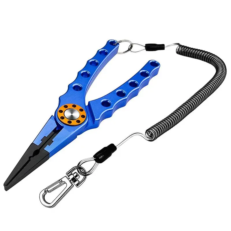 

Aluminum Fishing Pliers Braid Cutters Split Ring Pliers Saltwater/Freshwater Fish Hook Remover Fish Holder with Sheath and Lanya