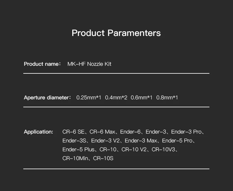 CREALITY Official 3D Printer Parts MK-HF Nozzle Kit 0.25mm 0.4mm 0.6mm 0.8mm 5pcs/Set Copper Alloy for Ender-3/CR-6 Series epson printer head