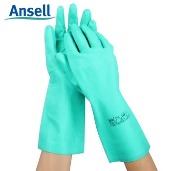 

acid and alkali resistant industrial gloves chemical rubber Acid Proof Safety Nitrile Flocklined Chemical Resistant Work Gloves