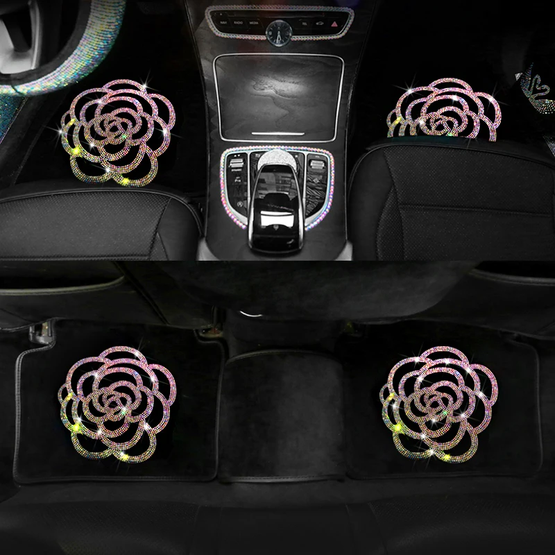 Glitter Diamond Car Mats for Women Bling Rhinestone Floor Carpet Universal Fit Auto Interior Waterproof Accessories | Автомобили и