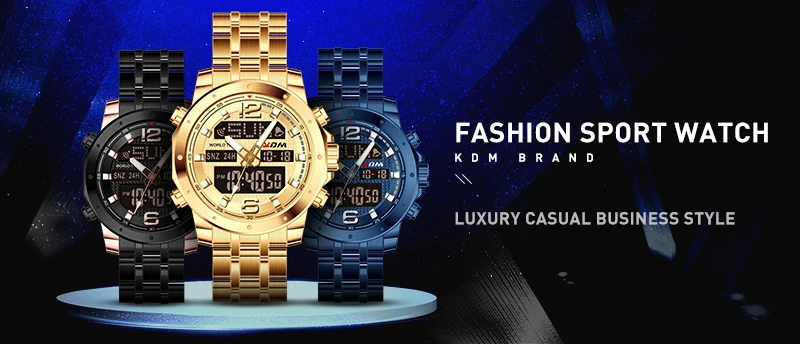 KDM мульти дисплей мужские часы Бизнес повседневные спортивные Waistwatch для мужчин Высокое качество кварц и цифровой Круглый Сплав Reloj Hombre