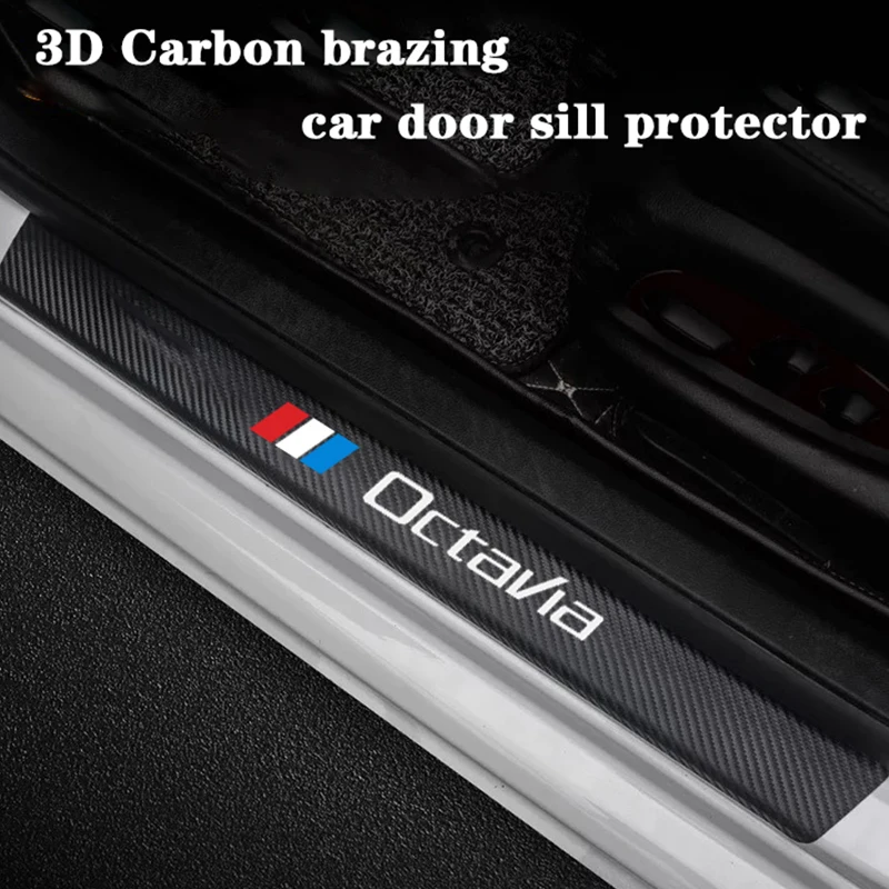 

For skoda octavia 3 A7 vrs 2 mk3 A5 Car Door Sill Sticker leather carbon fiber Protective Film Plate Pedal Cover Trim 4 pcs